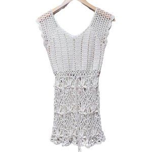 White Diamond Women’s Ivory Crochet Top Boho Sexy Size Large